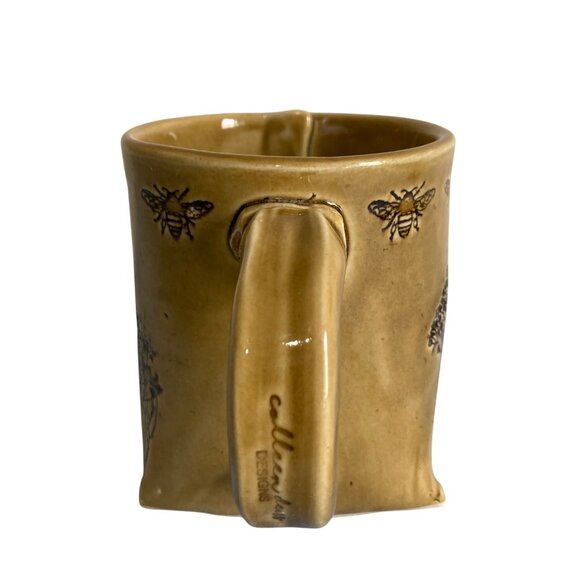 Colleen Deiss Mustard Yellow Slab Built Mug With Bees And Wildflower Design - Picture 4 of 8